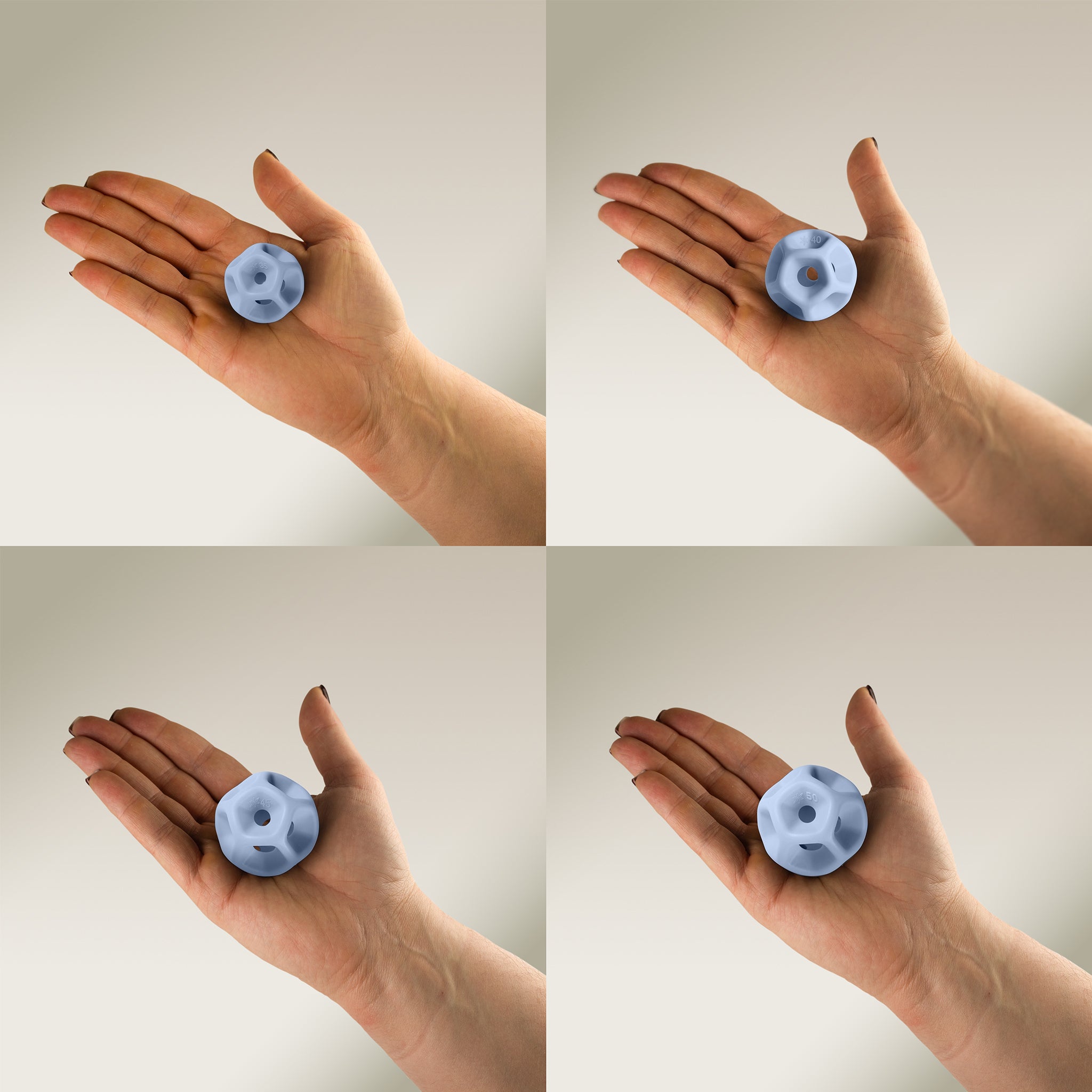 Soma Flex® Sizing set product shot  held in palm of a hand on a plain white surface 3/4 angle shot