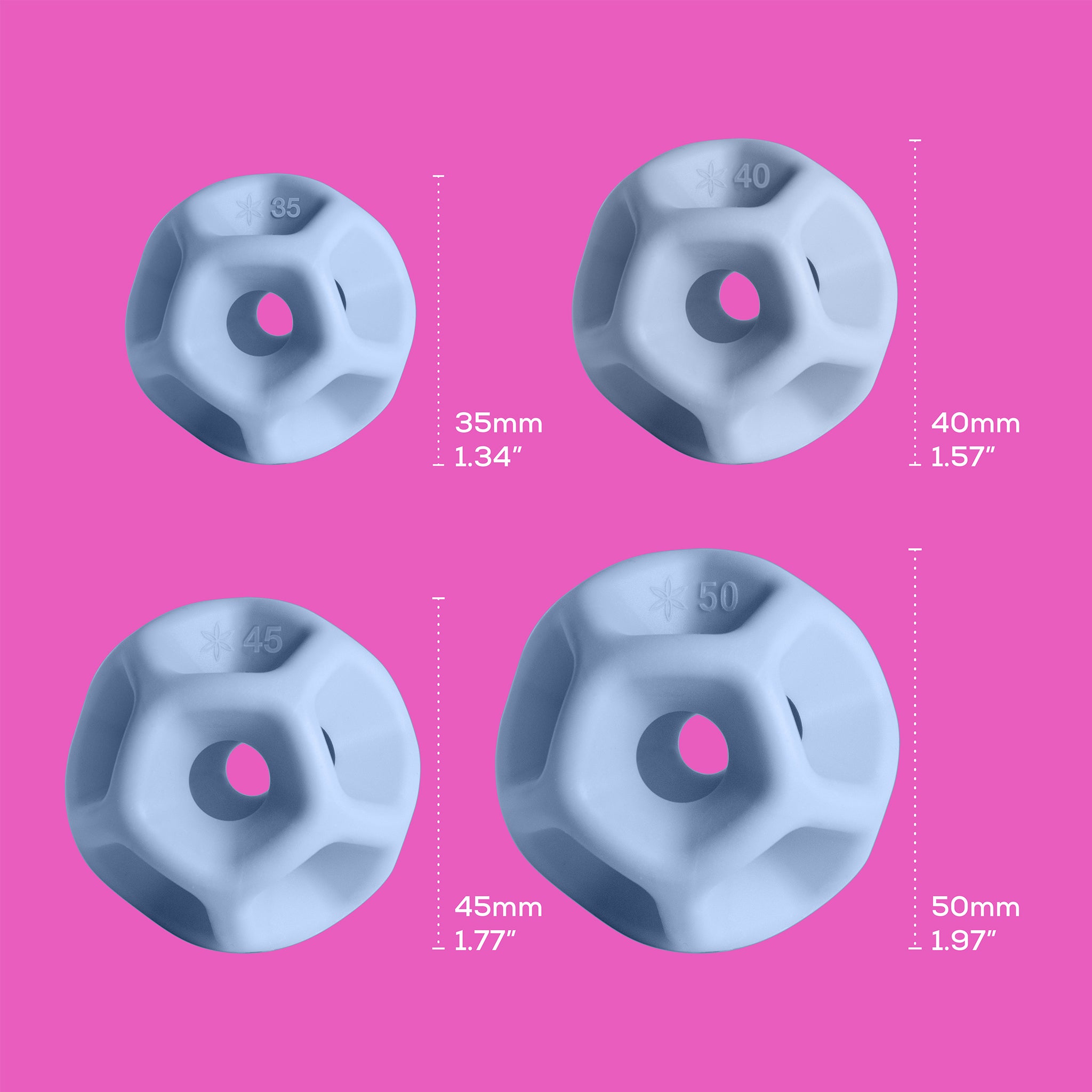 A Soma Flex® sizing set detail shot, against a solid pink background
