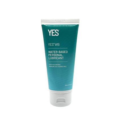 Tube of YES water-based personal lubricant on a white background