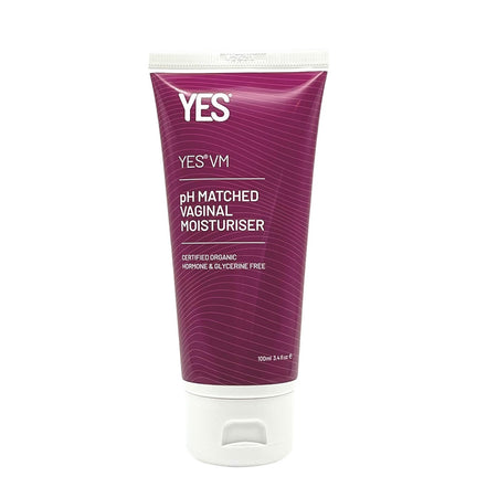 Purple tube of YES VM pH Matched Vaginal Moisturizer on a white background
