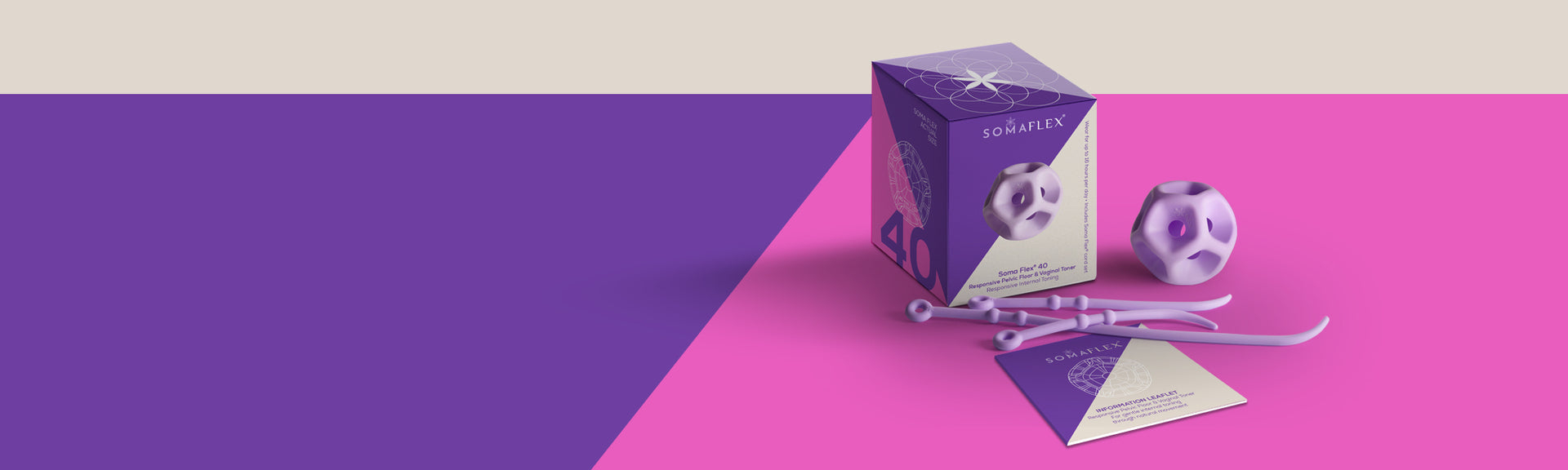Product packaging with a purple and pink gradient background